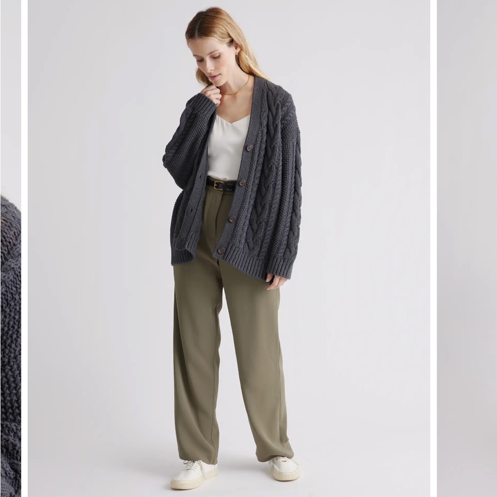 Quince Dark Gray Cable Knit Cardigan